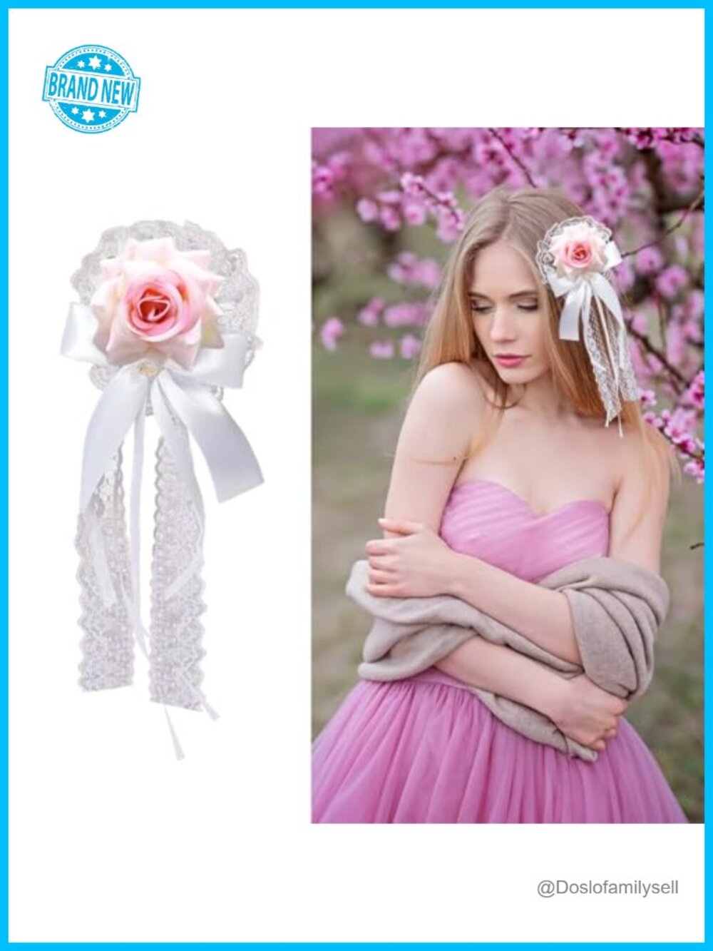 Rose Bow Hair Clip Lace Ribbon Hairpin Brooch Pin for Halloween Cosplay